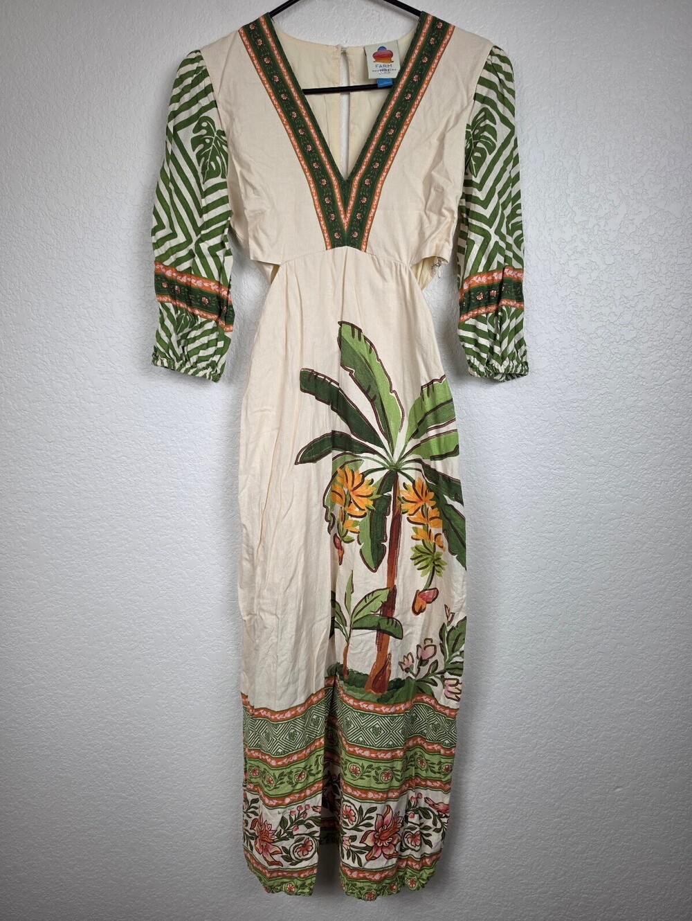 Anthropologie Farm Rio Linen Tropical Print Palm Dress XS